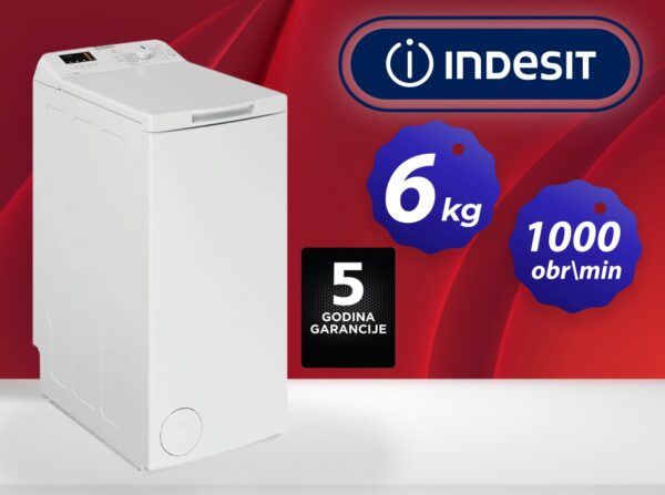 Veš mašina Indesit gornje punjenje, 6kg 1000 obrtaja, 5 godina garancija