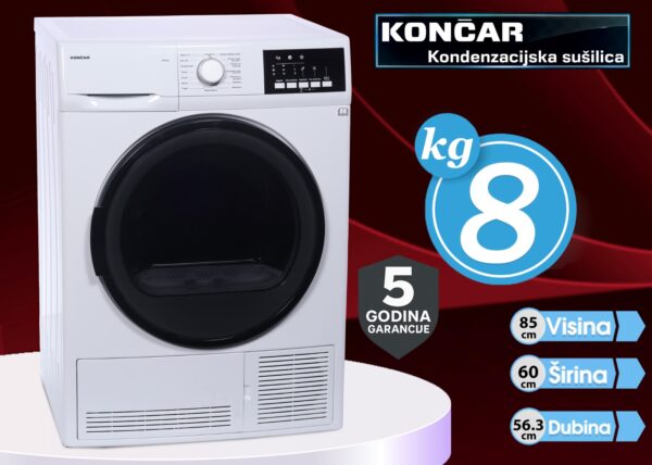 Sušilica kondenzacijska Končar 8kg, 5 godina garancija