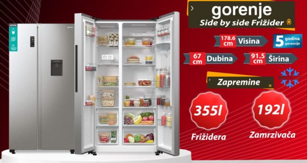 Frižider side by side Gorenje, no frost, 5 godina garancija