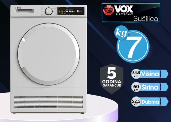 Sušilica za veš Vox kapacitet 7kg, 5 godina garancija