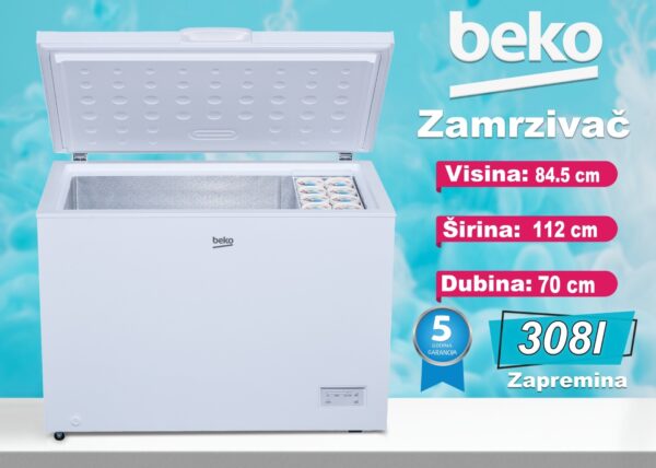 Zamrzivač škrinja Beko 308l, 5 godina garancija
