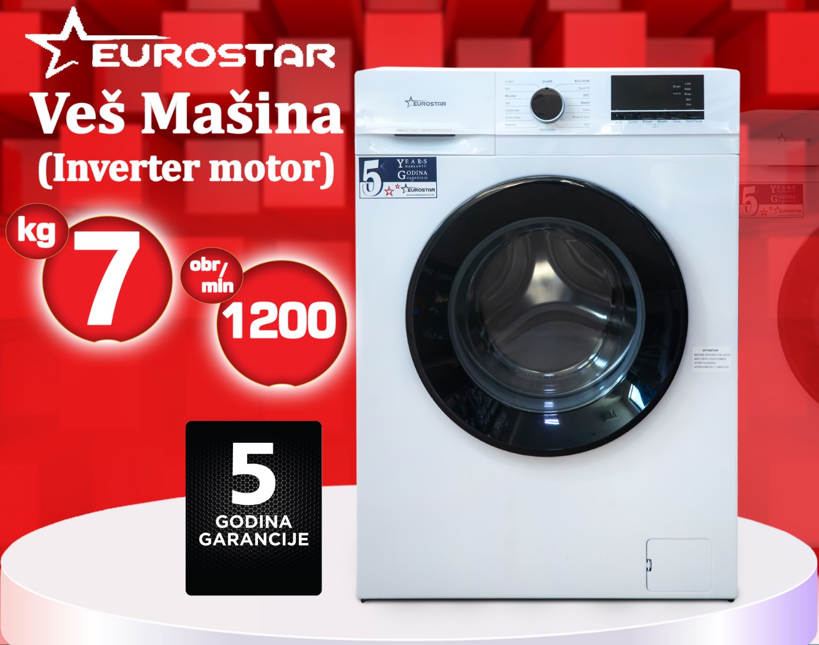 Veš mašina Eurostar, 7kg, 1200 obrtaja, 5 godina garancija