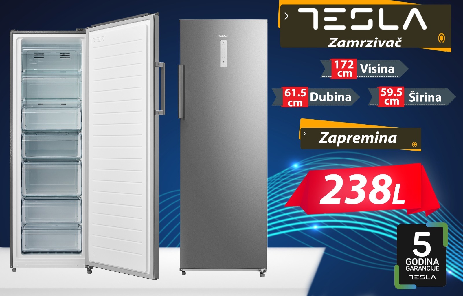 Zamrzivač ladičar 238l, Tesla 5 godina garancija