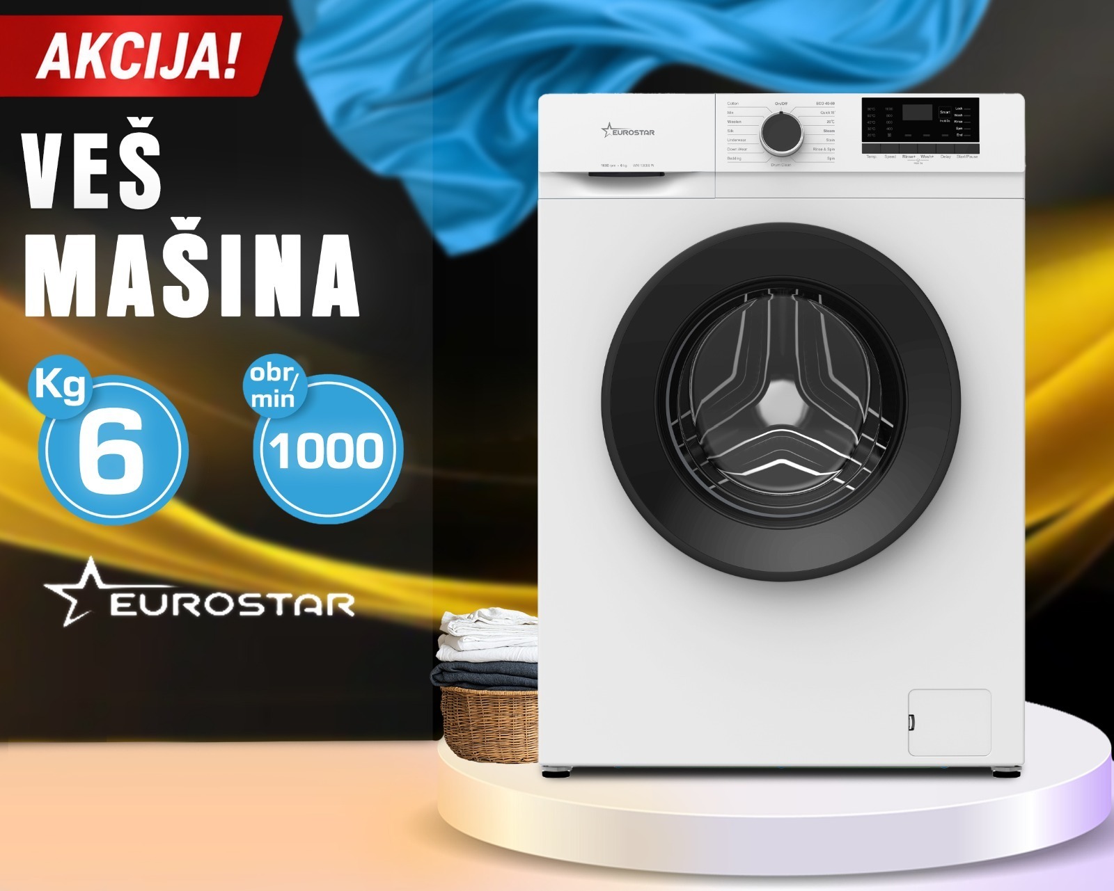 Veš mašina Eurostar 6kg, 1000 obrtaja, 5 godina garancija