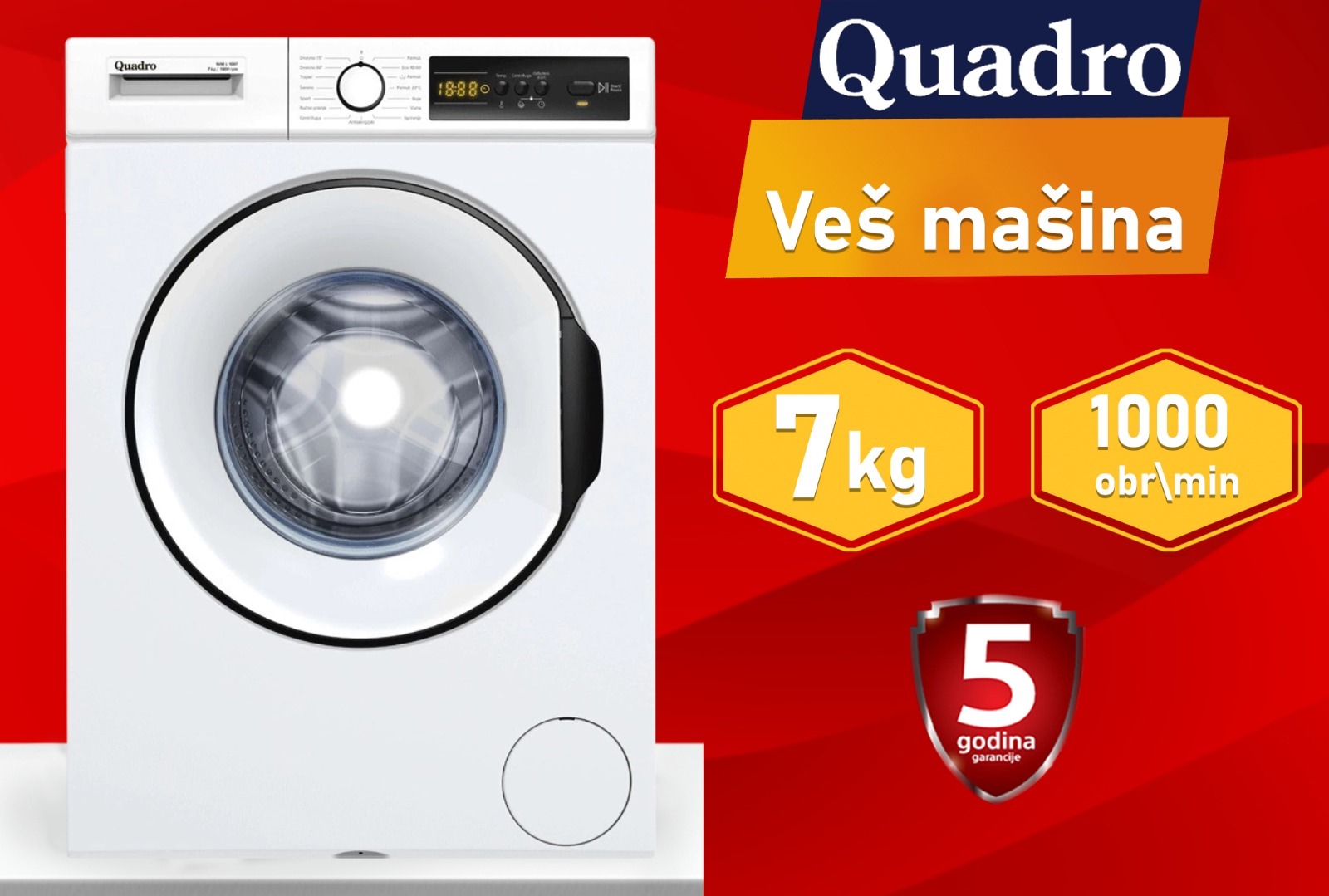 Veš mašina Quadro 7kg 1000 obrtaja 5 godina garancija